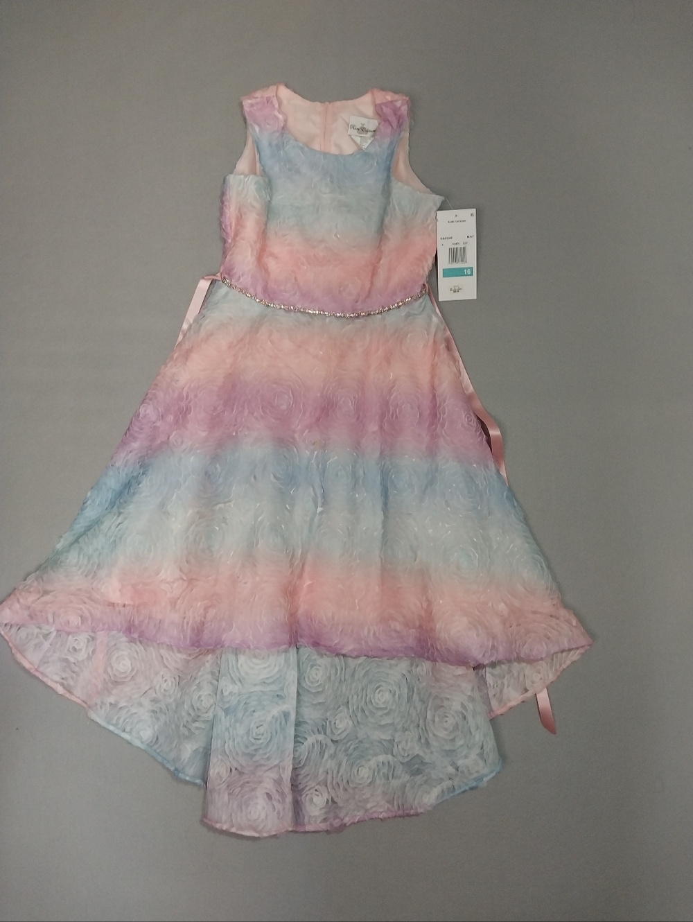 Rare Editions Pink Lavender Blue Textured Dress with Jewel Belt